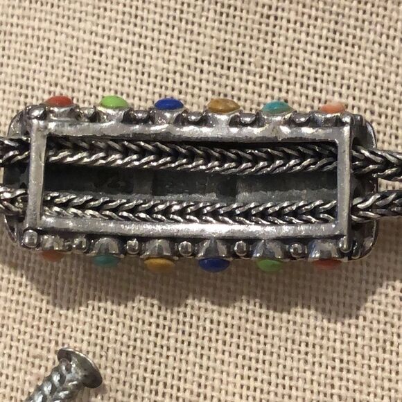 BARSE Sterling Silver Turquoise Coral Lapis Cabochon Thai Weave Toggle Bracelet - Picture 14 of 15